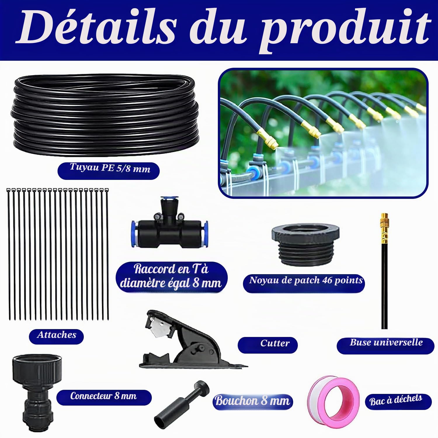 Système Arrosage de Jardin 360°, 10m système d'irrigation automatique à 360°, Système d'irrigation jardin réglable à 360, Kit D'irrigation de Brouillard, pour arrosage des plantes paysagères, jardin