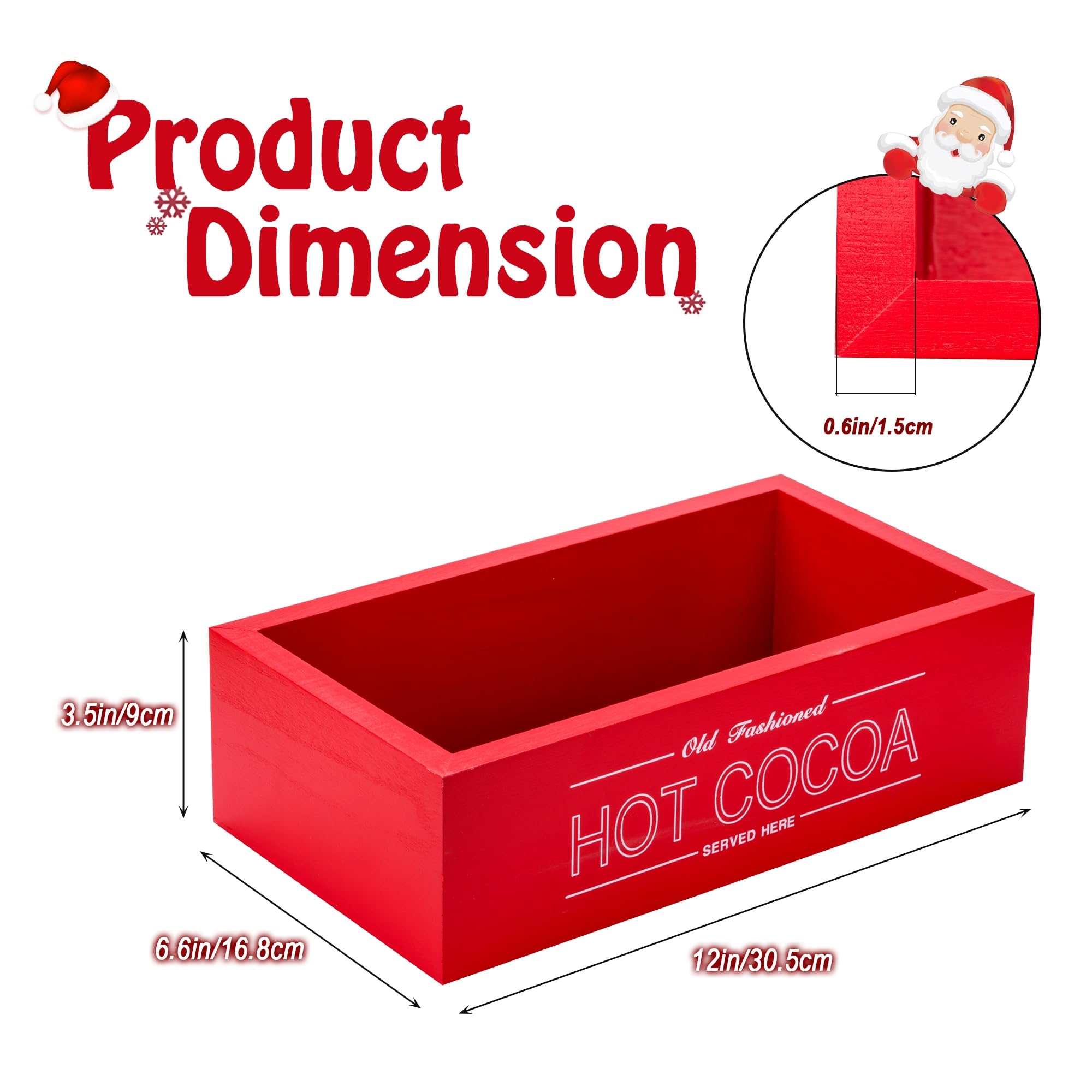 Rmeosye Hot Cocoa Bar Wood Storage Box Christmas Decorations Wooden Organizer Bins Tray Decorative Open Holder Box Decor for Xmas Home Kitchen Office Farmhouse Gift Holiday Party Supplies (Red)