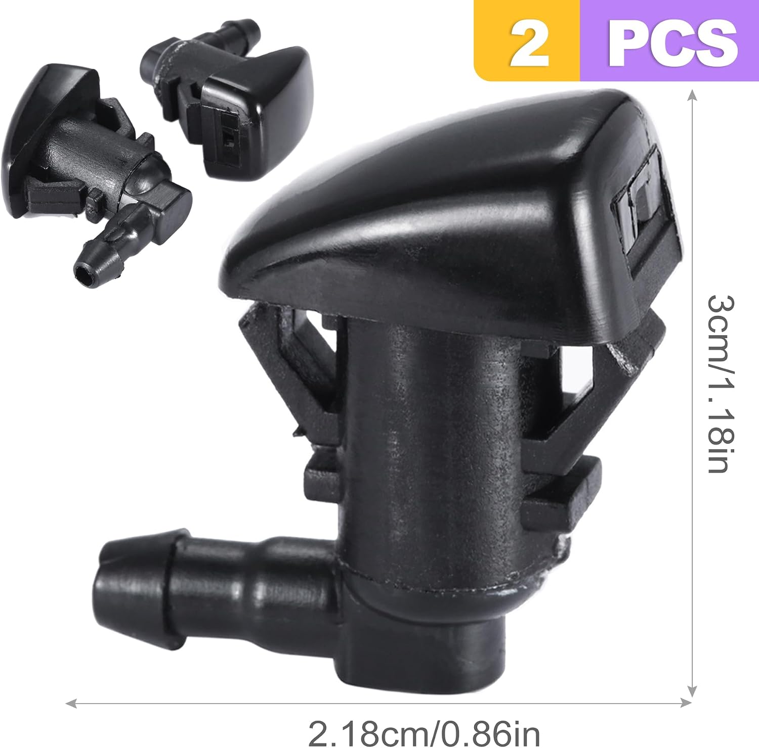 2PCS Front Windshield Washer Nozzle Kit - Universal Automotive Replacement Windshield Wiper Sprayer Nozzles - Washer Nozzle Replacement for Car Truck SUV Van - Black