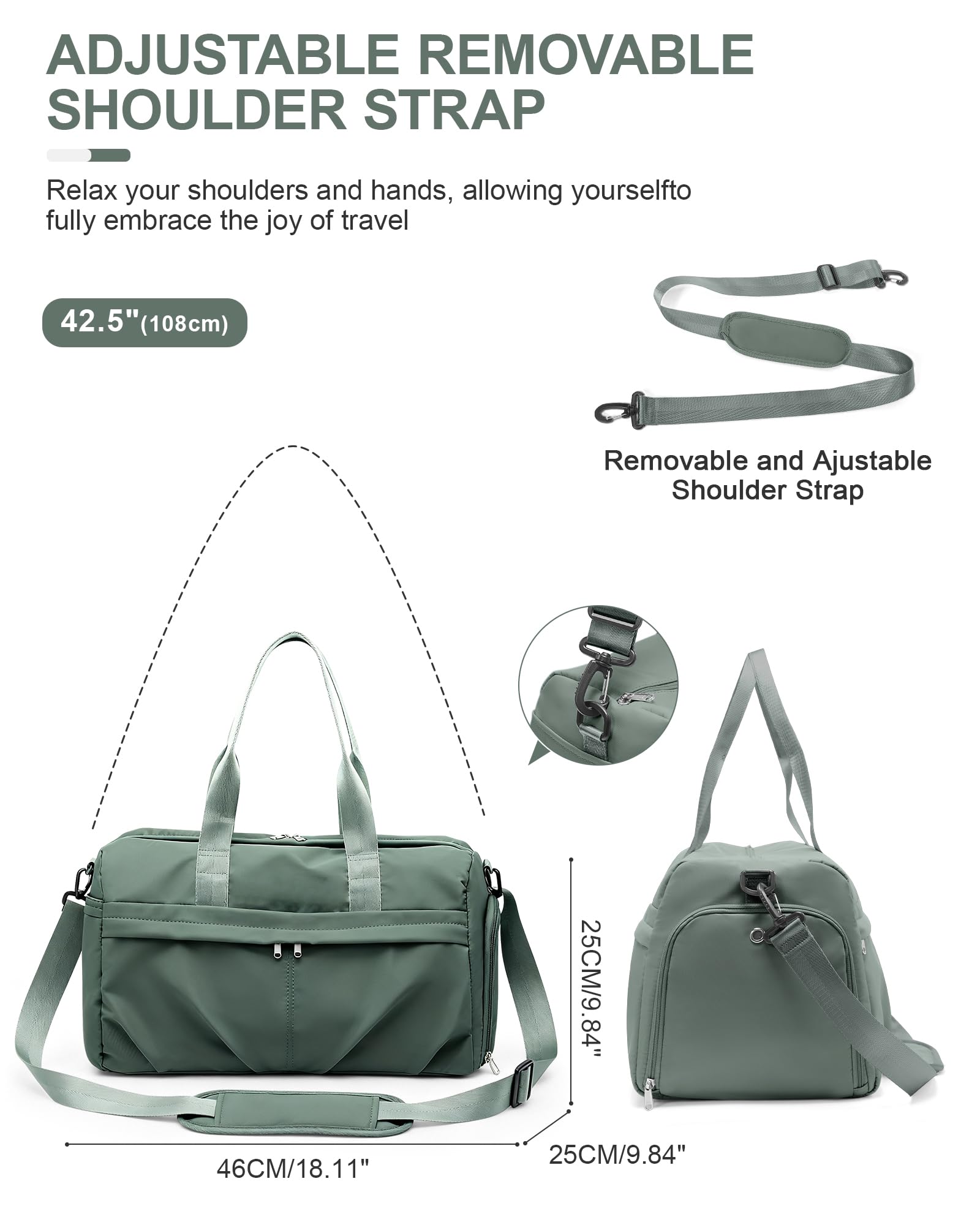 Borsa sportiva per uomo e donna con scomparto per scarpe, borsa sportiva impermeabile, borsa da viaggio per weekend, notte con porta carrello, ideale per yoga