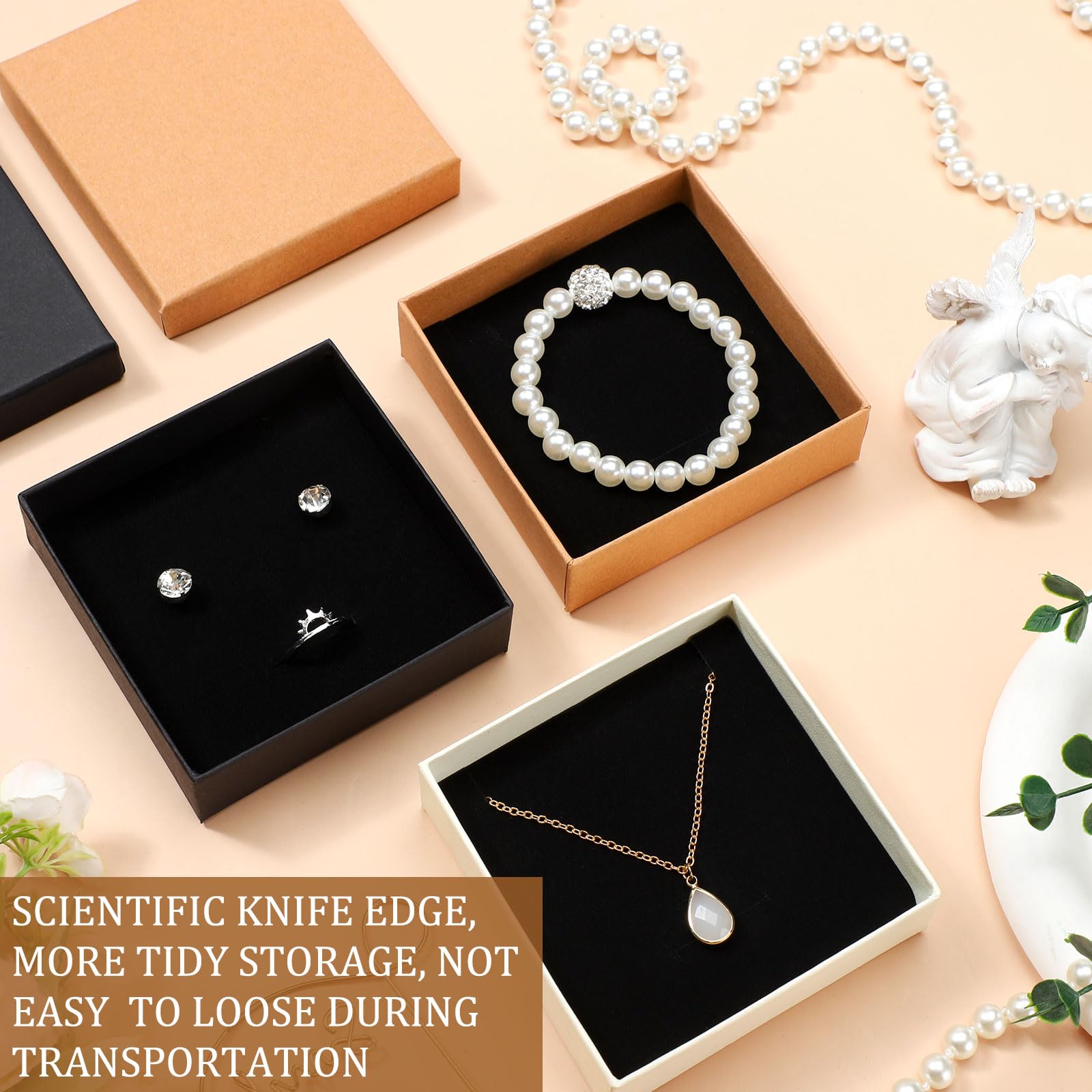 Tenceur 100 Pcs Jewelry Gift Boxes Bulk Kraft Jewelry Cardboard Box for Necklace Earring Bracelet Storage Package