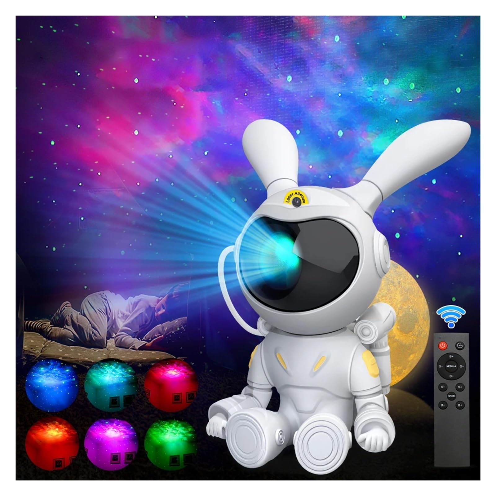 Projektor Galaxy Star LED Lampka Nocna Gwiaździste Niebo Królik Astronauta Projektory Lampa Do Dekoracji Sypialnia Dom Dekoracyjny Prezent Przezroczysty Obrazowanie(Sit NO Ball)