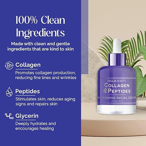 Miniatura 4 de Bella Beauty Sérum facial nutritivo de colágeno y péptidos, estimula el colágeno, reduce las líneas finas y arrugas, hidrata profundamente, probado