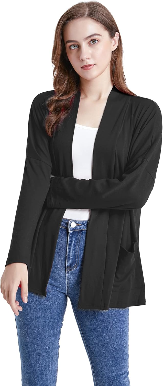 LKOQO Women's Long-Sleeved Cardigan Loose Casual Soft Drape Lightweight Cardigan Breathable with Pockets (S-XXL) : Clothing, Shoes & Jewelry