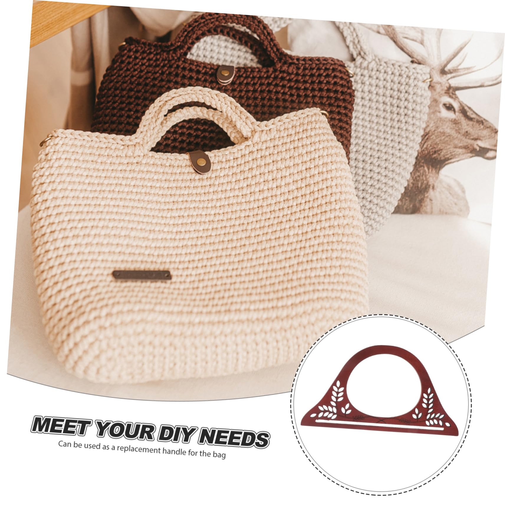 4 Piezas Asas de Madera para Bolsos con Tallado Artesanal Asas Reemplazo para Bolsas de Ganchillo y Mango D de Accesorios para Hacer Bolsos DIY Resistentes y Elegantes