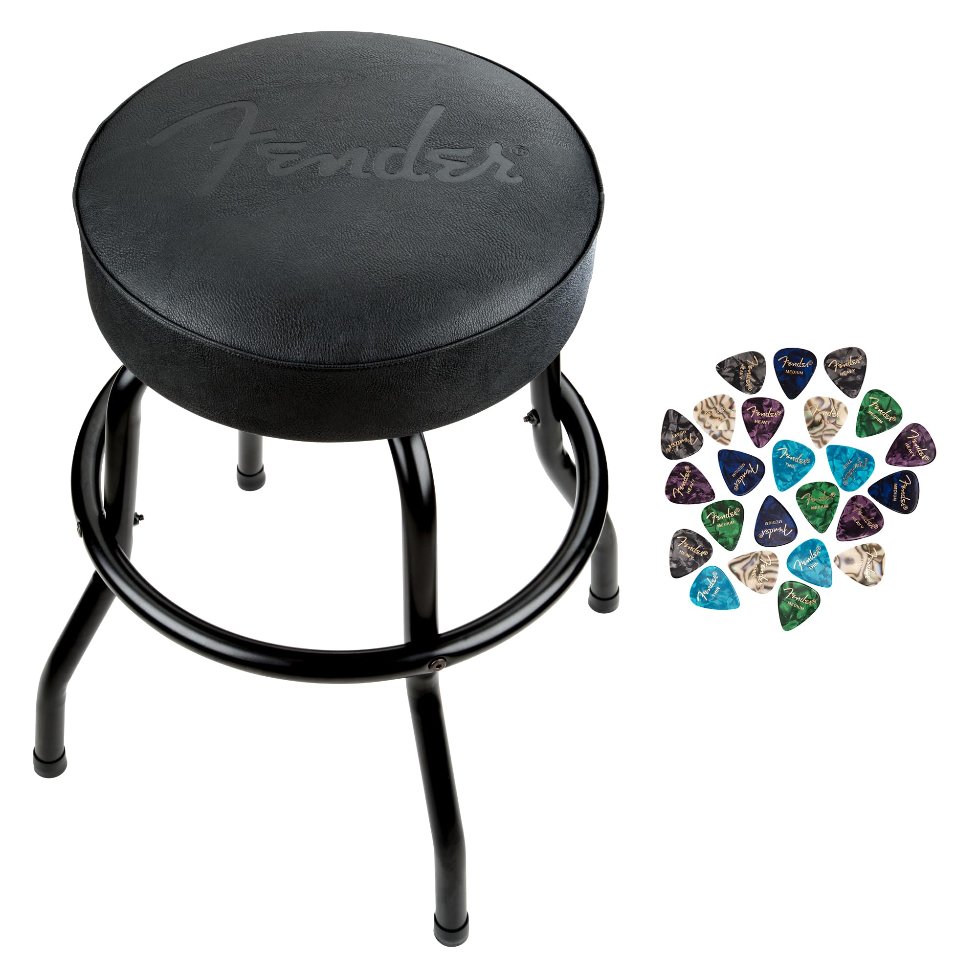 Fender Embossed Black Logo Barstool - Black Bundle with Picks