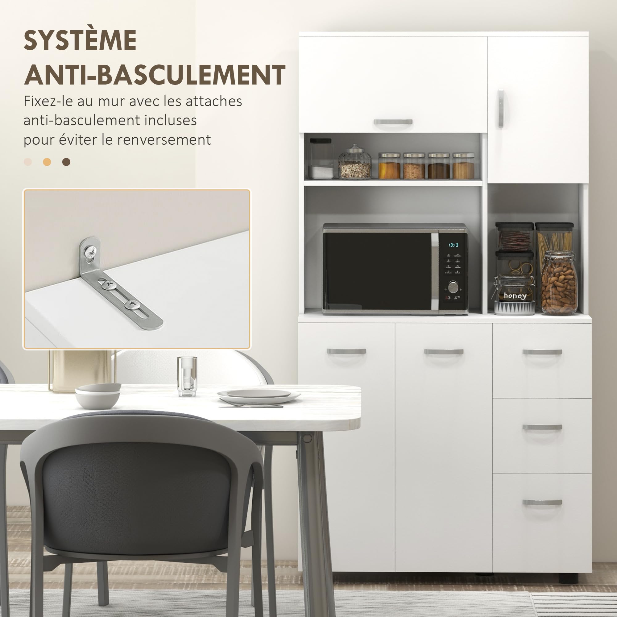 HOMCOM Armoire de Cuisine Buffet Cuisine 89x39,5x168 cm Blanc