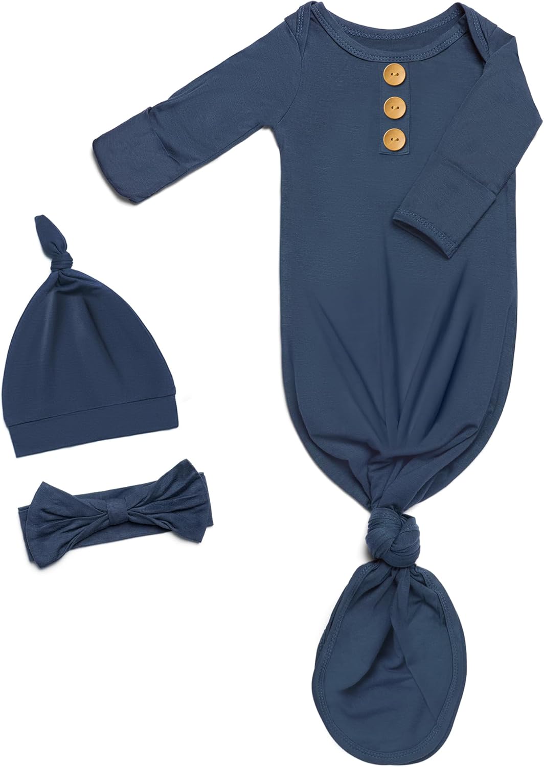 Newborn Baby Knotted Gown Clothes 0-3 Months, Infant Boy Girl Sleeper Outfits