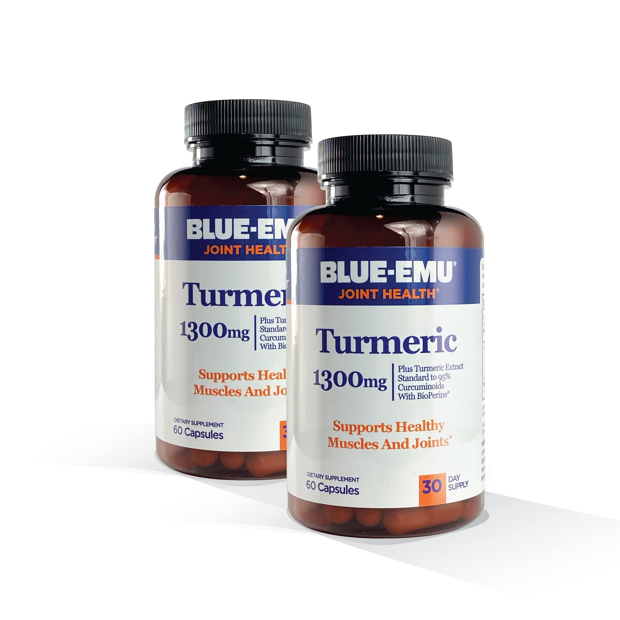 BLUE-EMU Joint Health Turmeric Extract Plus Bioperine Patented Black Pepper Extract for Enhanced Absorption,1,300 mg, 60 Capsules, 2 Pack