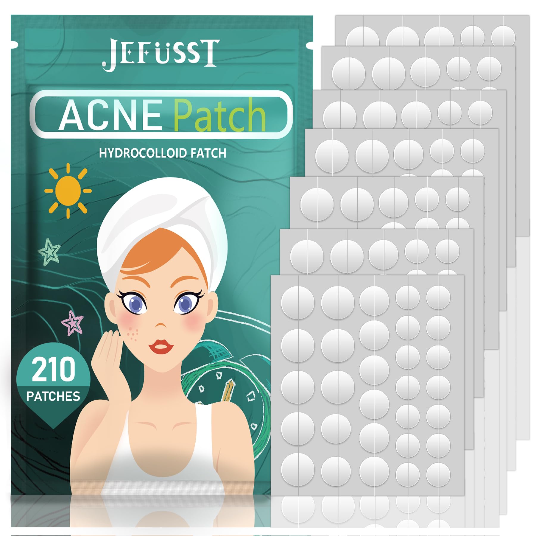 Pimple Patches 210 Counts Three Sizes Hydrocolloid Patch Invisible with Tea Tree Oil Acne Patches Zit Patches for