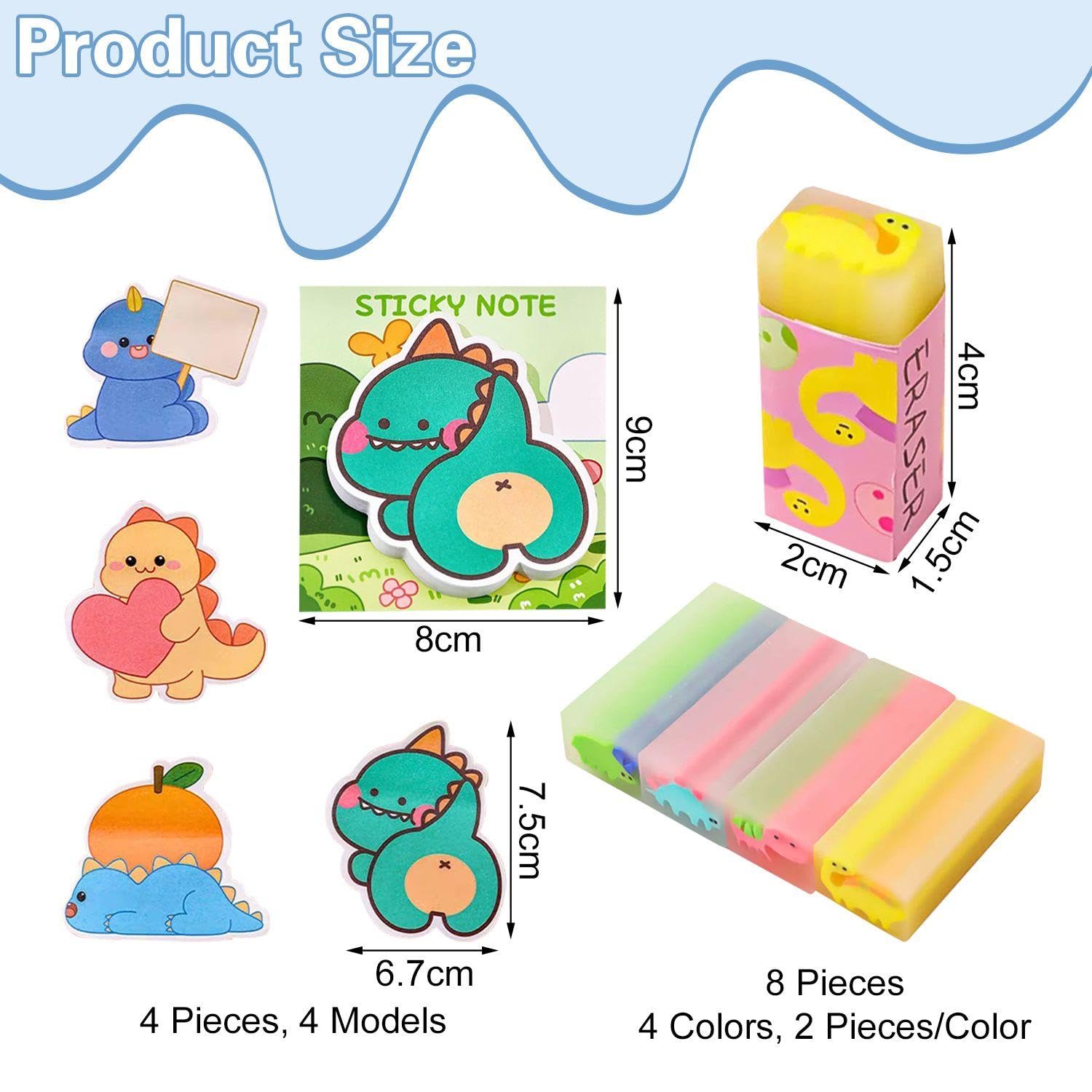 Gomma Per Dinosauri 8 Pezzi, Note Appiccicosi Dinosauro 2 Pezzi, Cartoleria Creativa Per Bambini