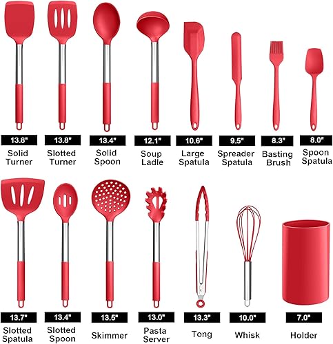 Miniatura 2 de LIANYU Juego de utensilios de cocina de 15 piezas con soporte herramientas de cocina de silicona mango de acero inoxidable espátula ranurada cuchara