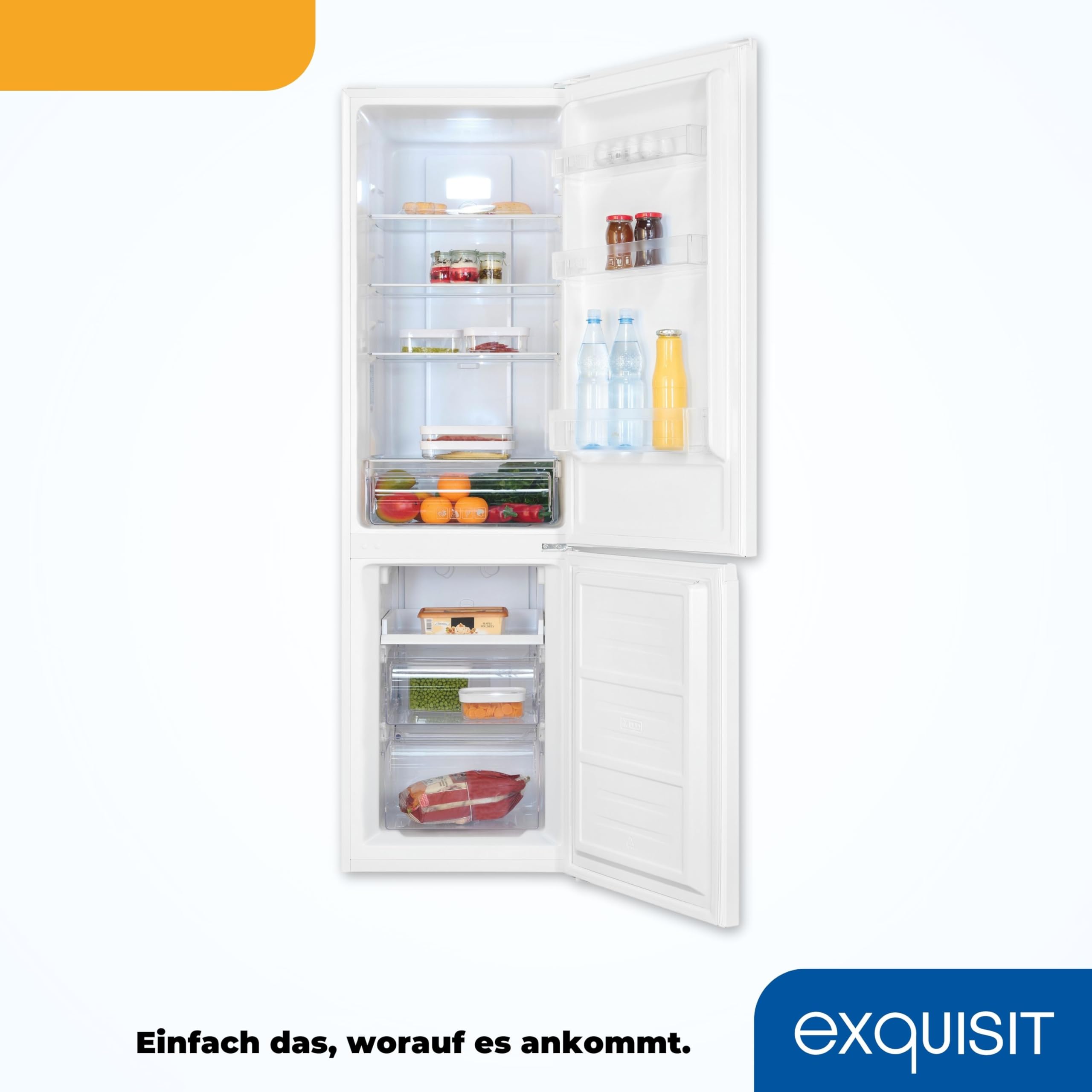 Exquisit Kühl-Gefrierkombination No-Frost 253 L, Klasse C, Weiß | Freistehend, 4-Sterne-Gefrierfach, wechselbarer Türanschlag, 39 dB(A), LED-Beleuchtung, höhenverstellbare Füße