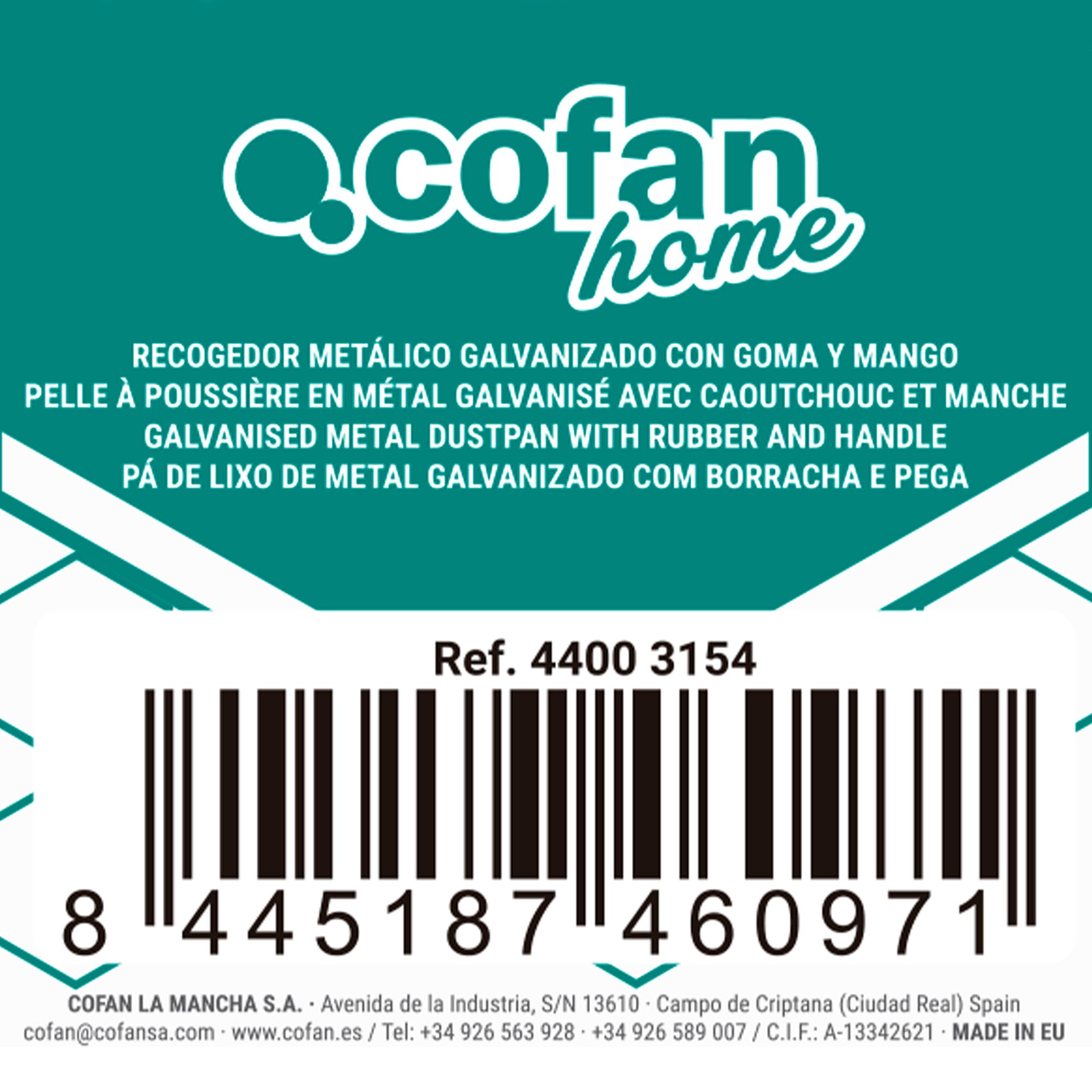 Cofan Recogedor metálico con Goma | Mango Incluido | Alta Resistencia | Medidas: 83 x 24 cm
