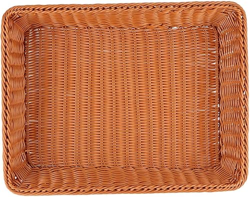 Miniatura 4 de Bandeja de servir de ratán, bandeja tejida rectangular, cesta de almacenamiento de aperitivos tejida a mano para organización de mesa, bandeja