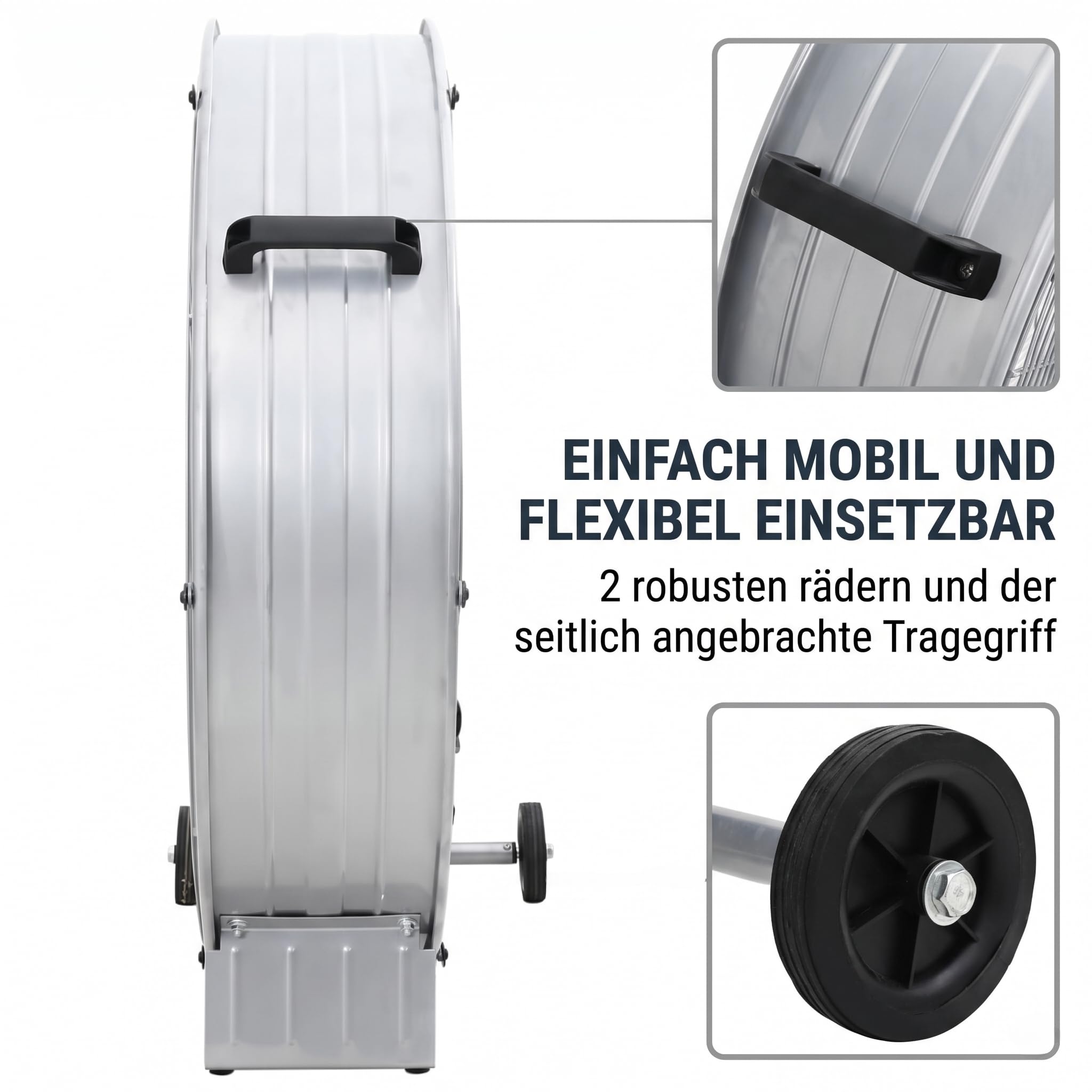 Gecheer Trommelventilator Neigbar mit 2 Rädern, Aluminium, 79x37x82 cm | 3 Geschwindigkeitsstufen, 3 Metallflügel, Leichte Reinigung für Innen- und Außenbereich Werkstatt Garage Halle