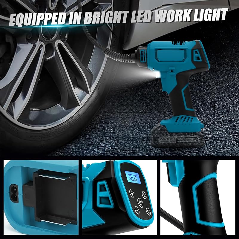 DriSubt Akkumulátoros Kompresszor Makita kompatibilis  18V - 130 PSI Elektromos Pumpa Digitális Kijelzővel, LED Világítással