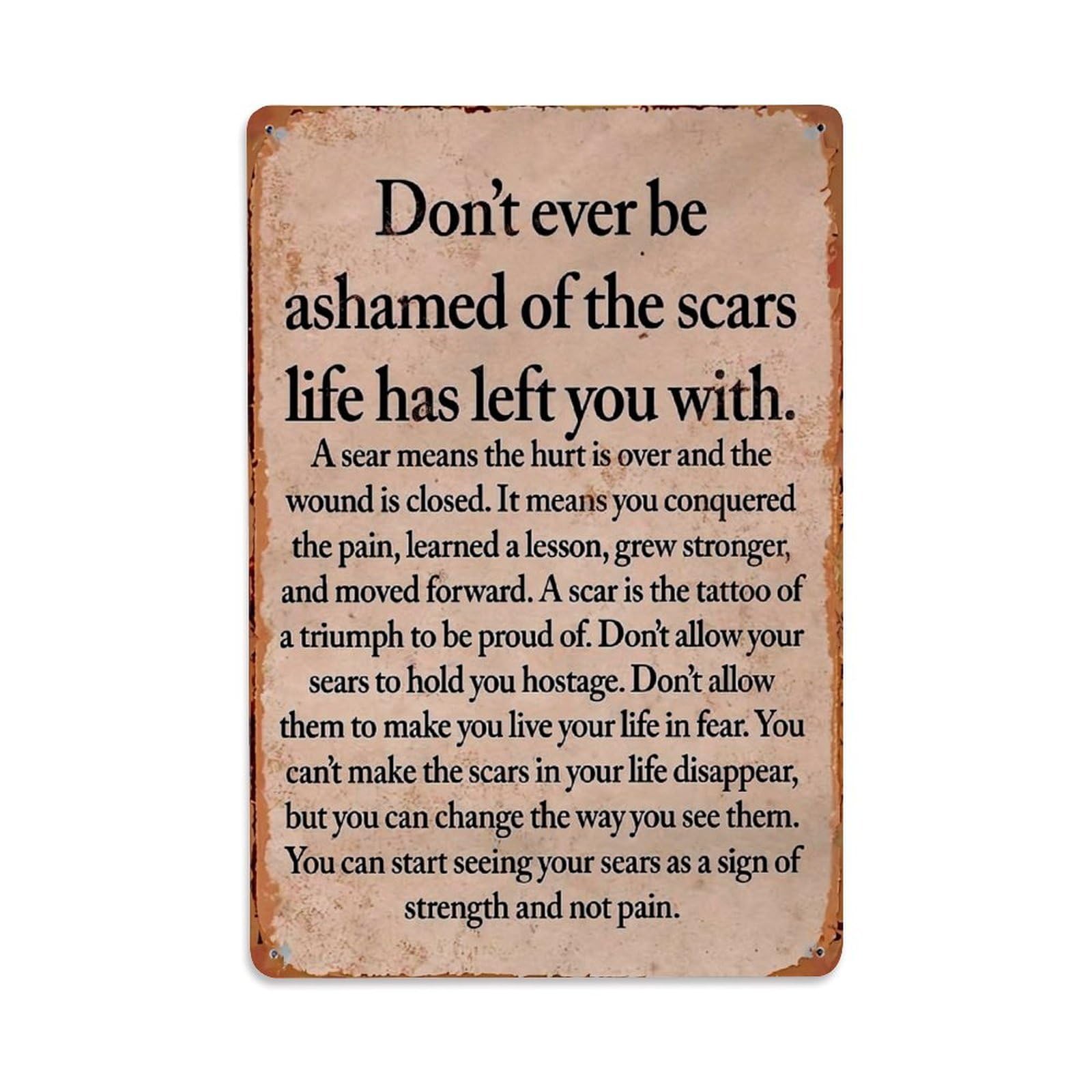 Jdyaojiesheng Vintage Inspirational Quote On Scars And Strength Tin Sign Retro Metal Wall Decor Metal Poster, Home Bar Garage Farmhouse Cafe Wall Art Decoration 8X12inches