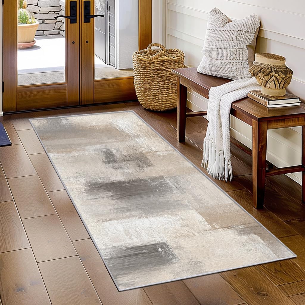 Tapis de couloir style industriel beige gris pour embellir l'entrée ou la chambre