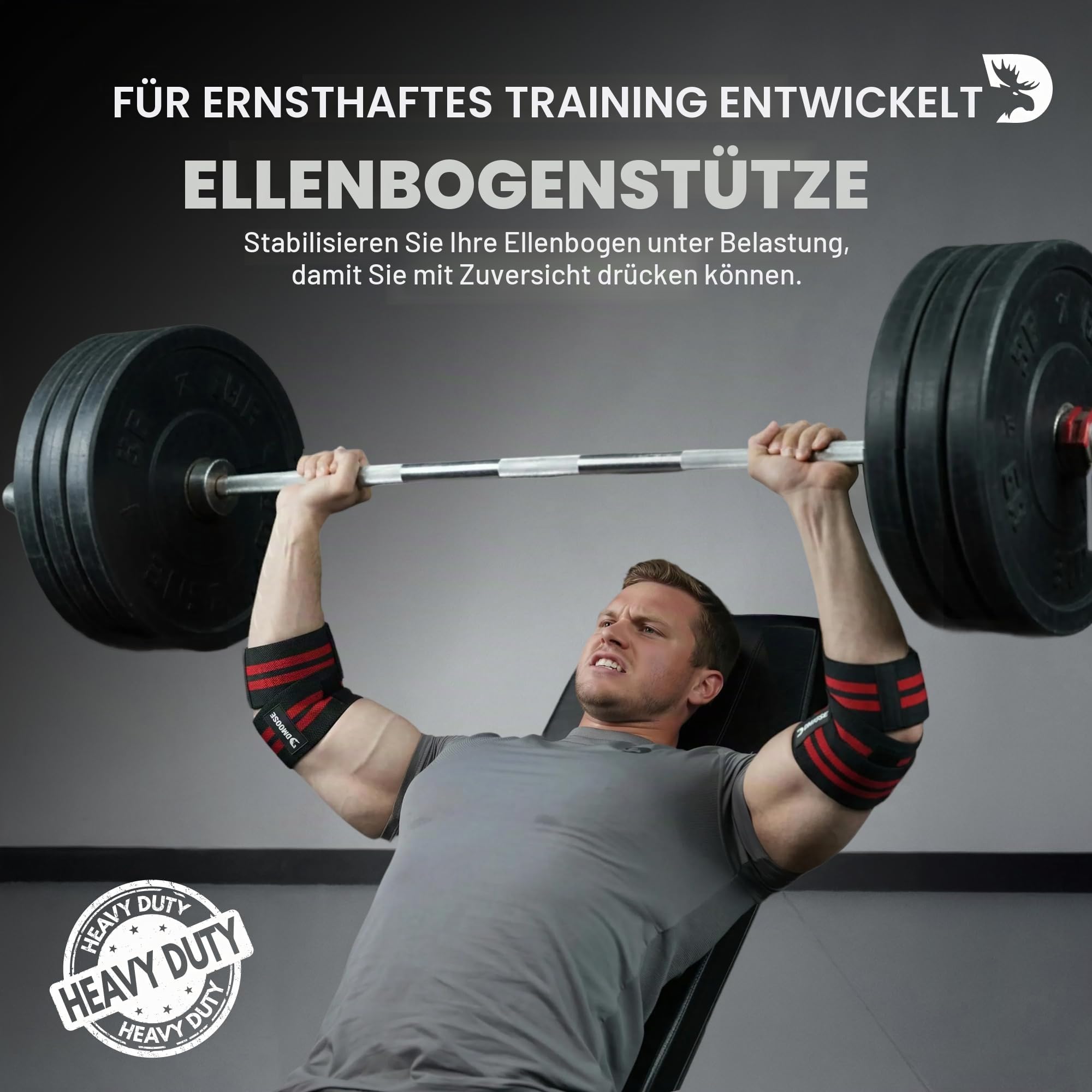 DMoose Fitness-Ellbogenschützer für Gewichtheben (Paar) 40" Verstellbare Bandage zur Unterstützung der Gelenke, Schmerzlinderung – Ellbogenschützer für das Training im Fitnessstudio