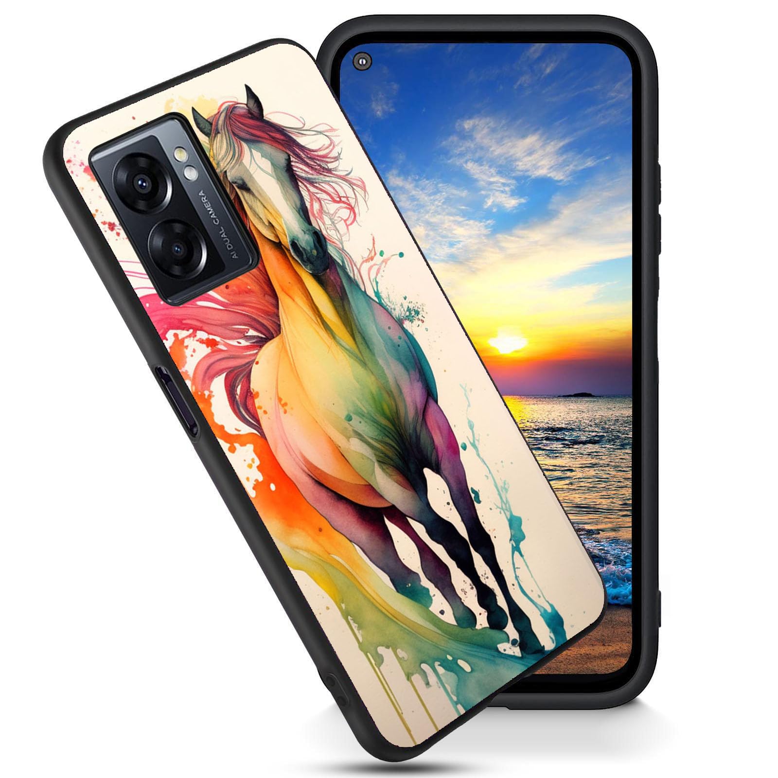 FGDRFGRW Case for OnePlus Nord N300 5G Case,Soft Frosted TPU Ultra Thin Cover,Shock-Absorption,Anti-Scratch Protective Case for OnePlus Nord N300 5G 6.56",Watercolor Horse