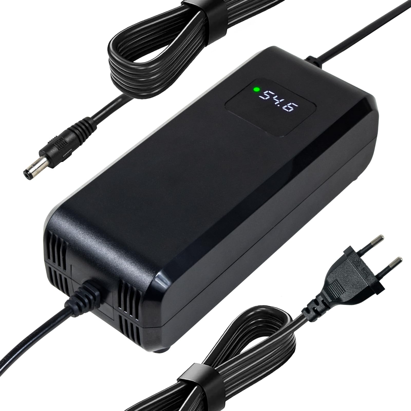 Caricatore per batteria al litio da 48V per E-Bike scooter elettrico DC1 foro 5,5 * 2,1mm connettore, alimentatore 54,6V 4a con ventola integrata, con indicatore della tensione di