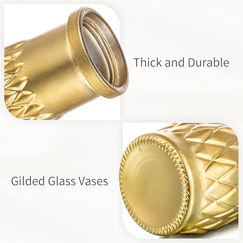 Miniatura 5 de Inweder Jarrones dorados pequeños para flores, juego de 4 jarrones de cristal dorado para centros de mesa, jarrones estéticos modernos, jarrones