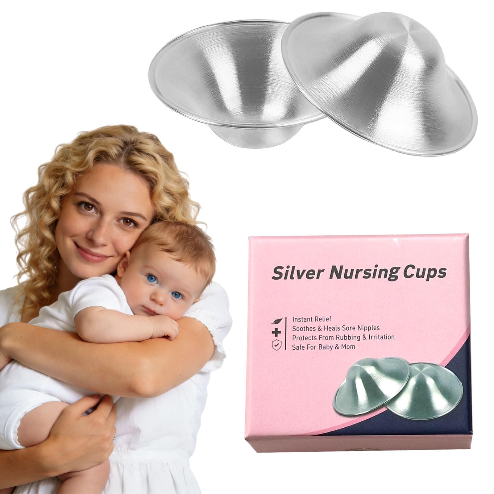 2 PCS Silver Nipple Shields for Breastfeeding,Silver Nipple Cups,Silver Nipple Shields,Protect and Soothe,Nursing Cups for Nursing Newborns,Essentials Breast Shields Must Haves
