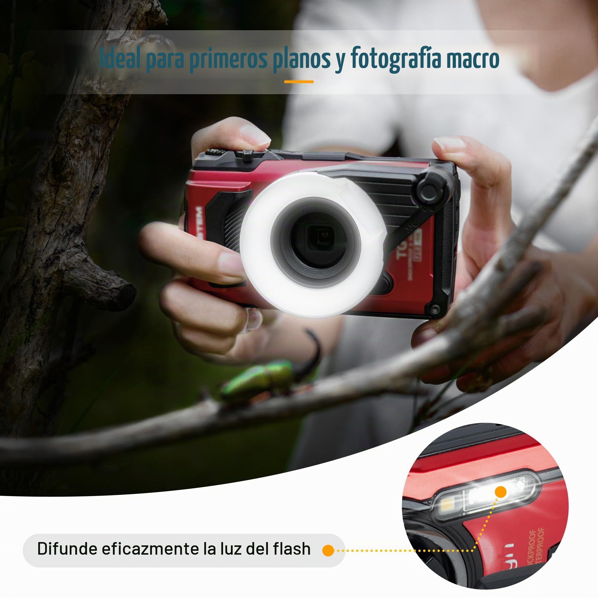 JJC FD-1 Difusor de Flash para Cámaras Olympus Tough TG-7 TG-6 TG-5 TG4 TG3 TG2 TG1, Soporta Luz Difusa Completa y Semi-Abierta, Accesorio para Fotografía Macro de Cerca