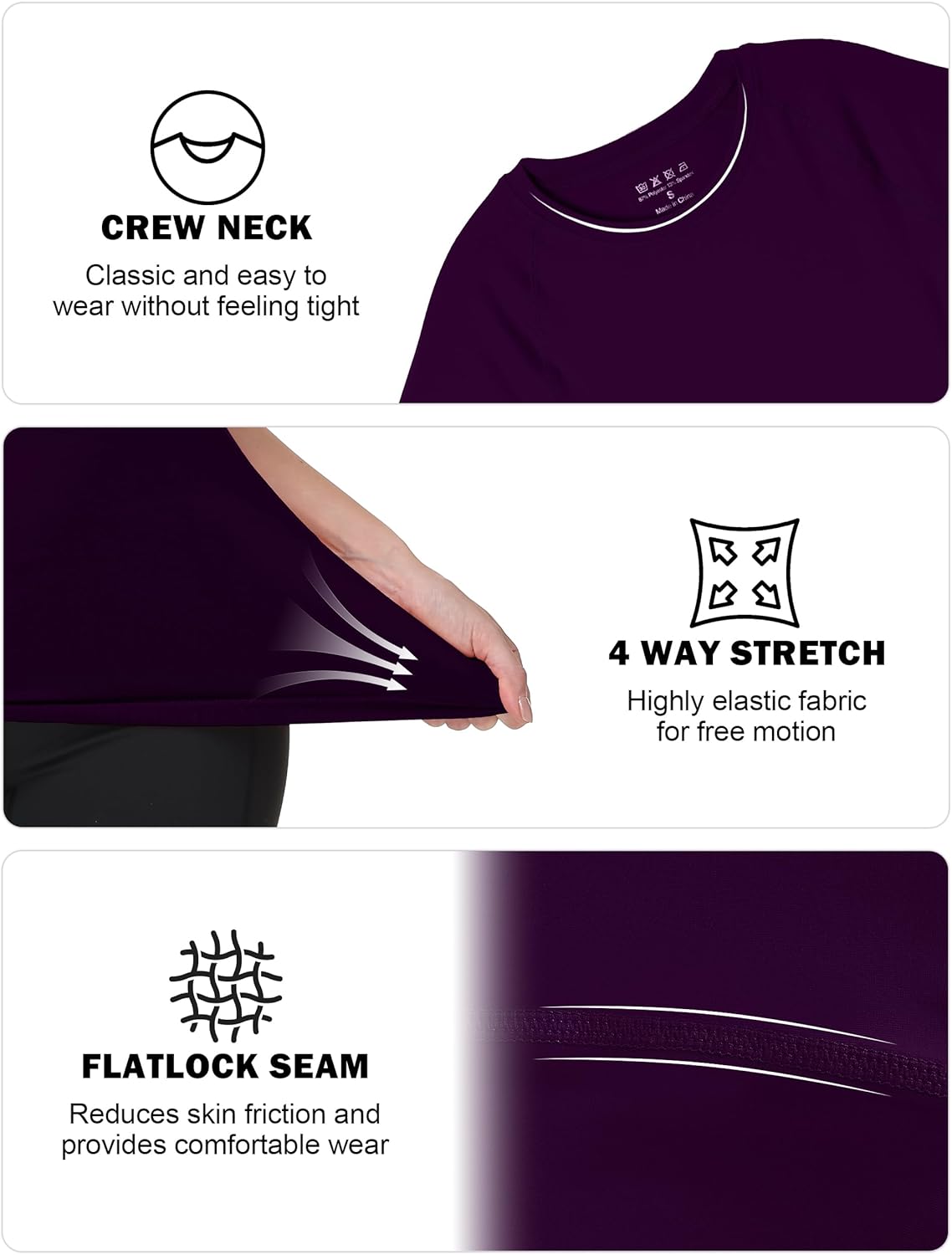 Women's Compression Shirt Short Sleeve, Quick Dry Workout Tops Athletic T-Shirts Gym Yoga Running Sports Base Layer - Image 4