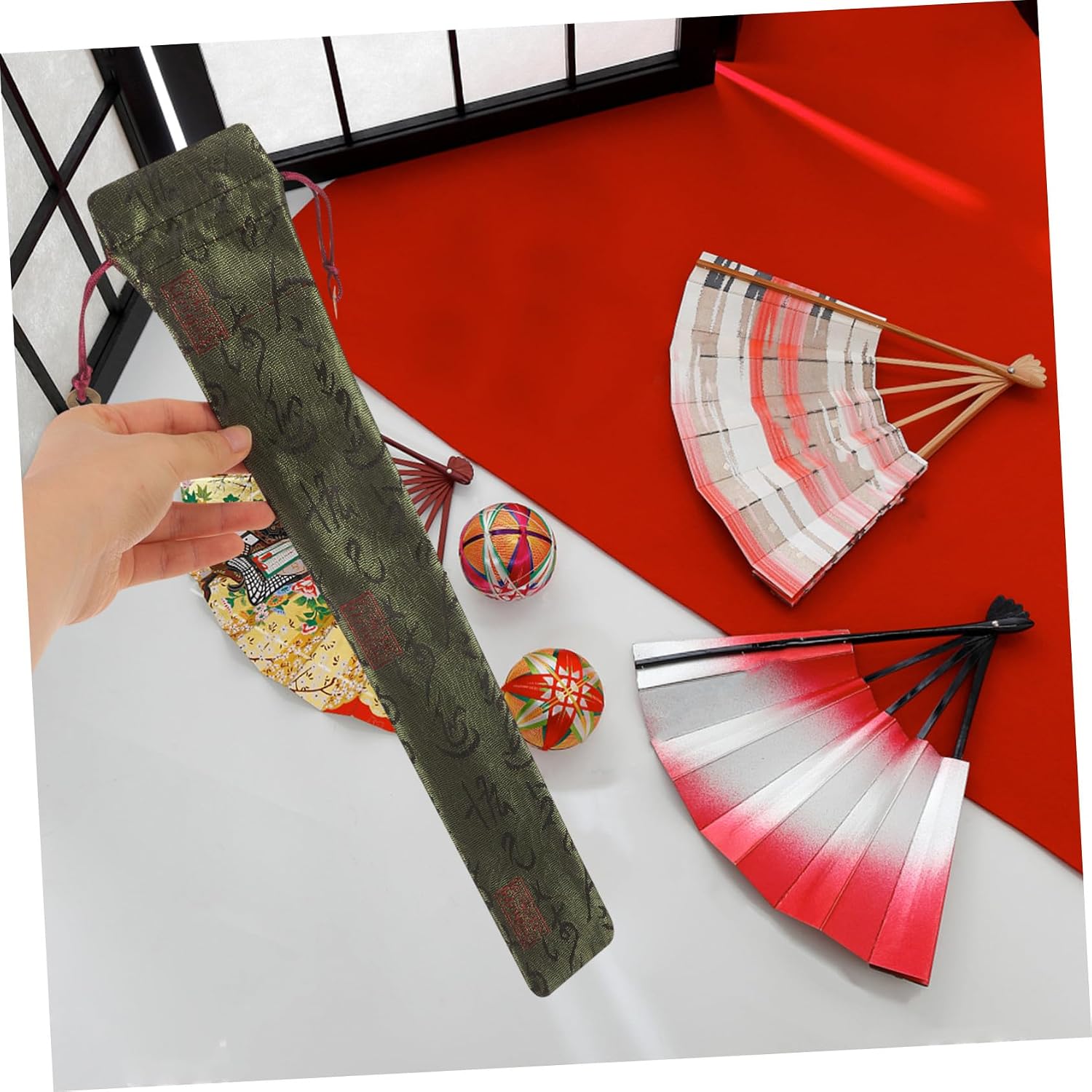 BIUDECO 4pcs Folding Fan Pouches Cloth Sleeves for Weddings and Events