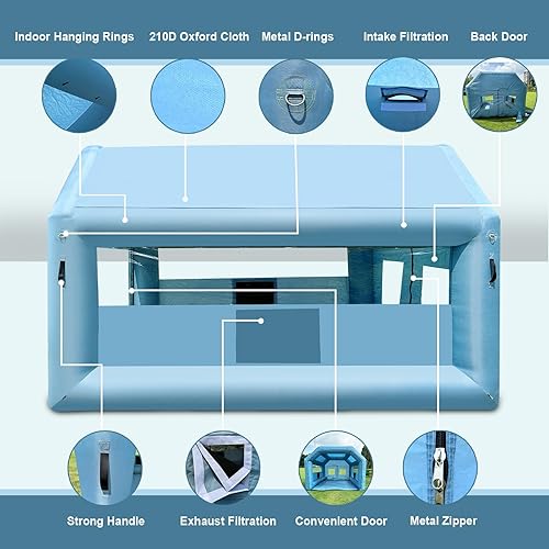 Miniatura 37 de LVAOSTT Cabina de pintura inflable de 10 x 8.2 x 8.2 pies, tienda de campaña portátil con sistema de filtro de aire soplador para bricolaje