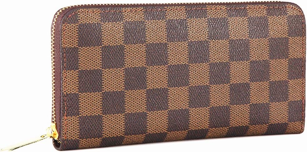 Checkered Leather Zipper Around Wallet with Phone Clutch/Card Holder/Bill Organizer for Men and Women