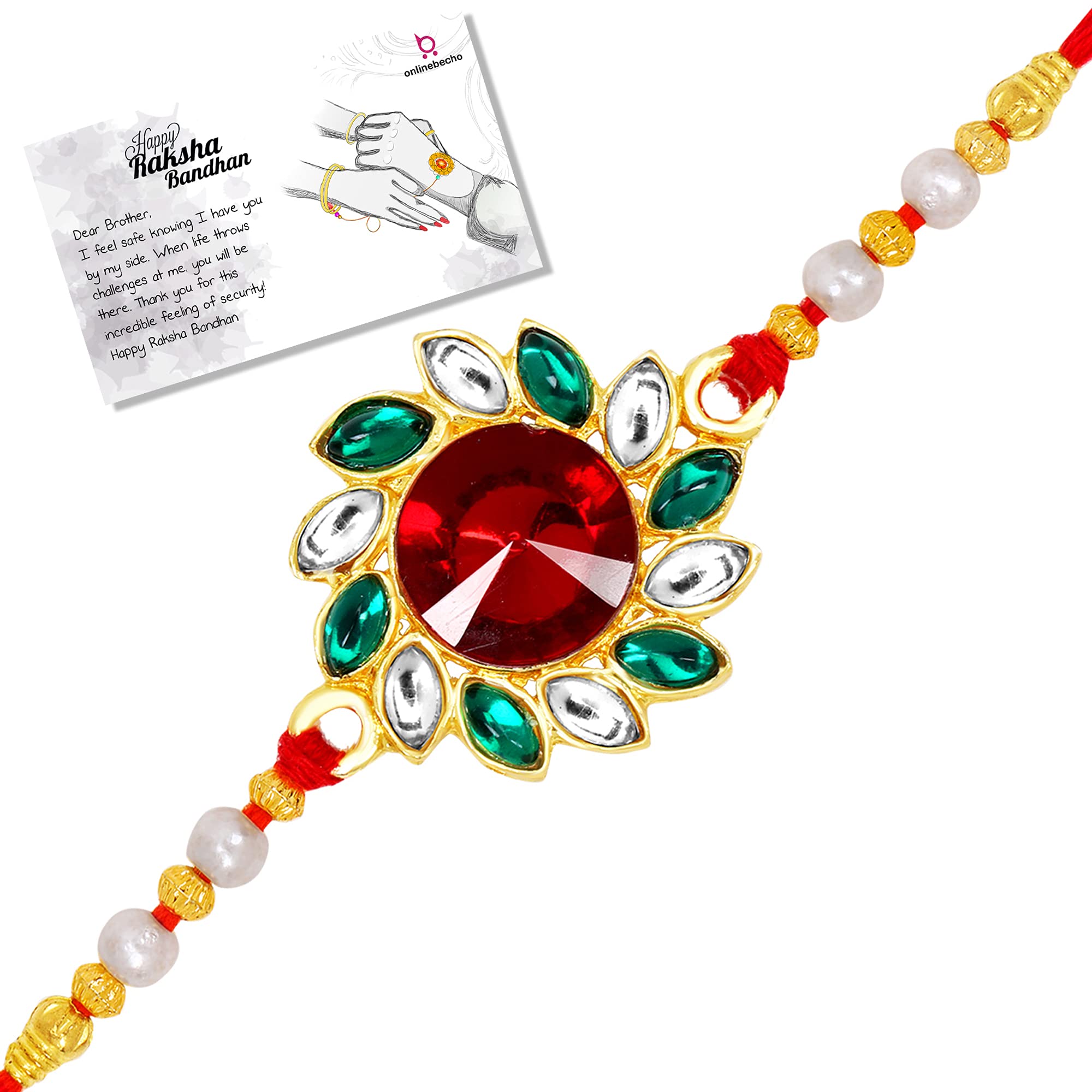 LIVE EVIL Splendour Gold plated Kundan work Rakhi for Brother Sister with Raksha Bandhan Greeting Card having Traditional Ethnic Unique Design Specially Hand Made by Indian Craftsmen (B08CHPJD56) Amazon Price History, Amazon Price Tracker