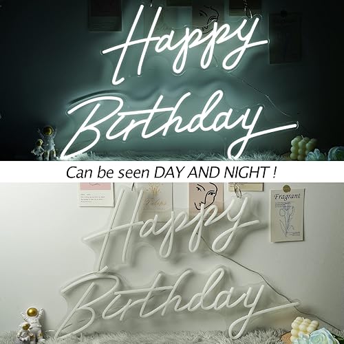 Miniatura 8 de Letrero de feliz cumpleaños para telón de fondo, 23 pulgadas, luz LED de neón regulable para decoración de fiesta de pared