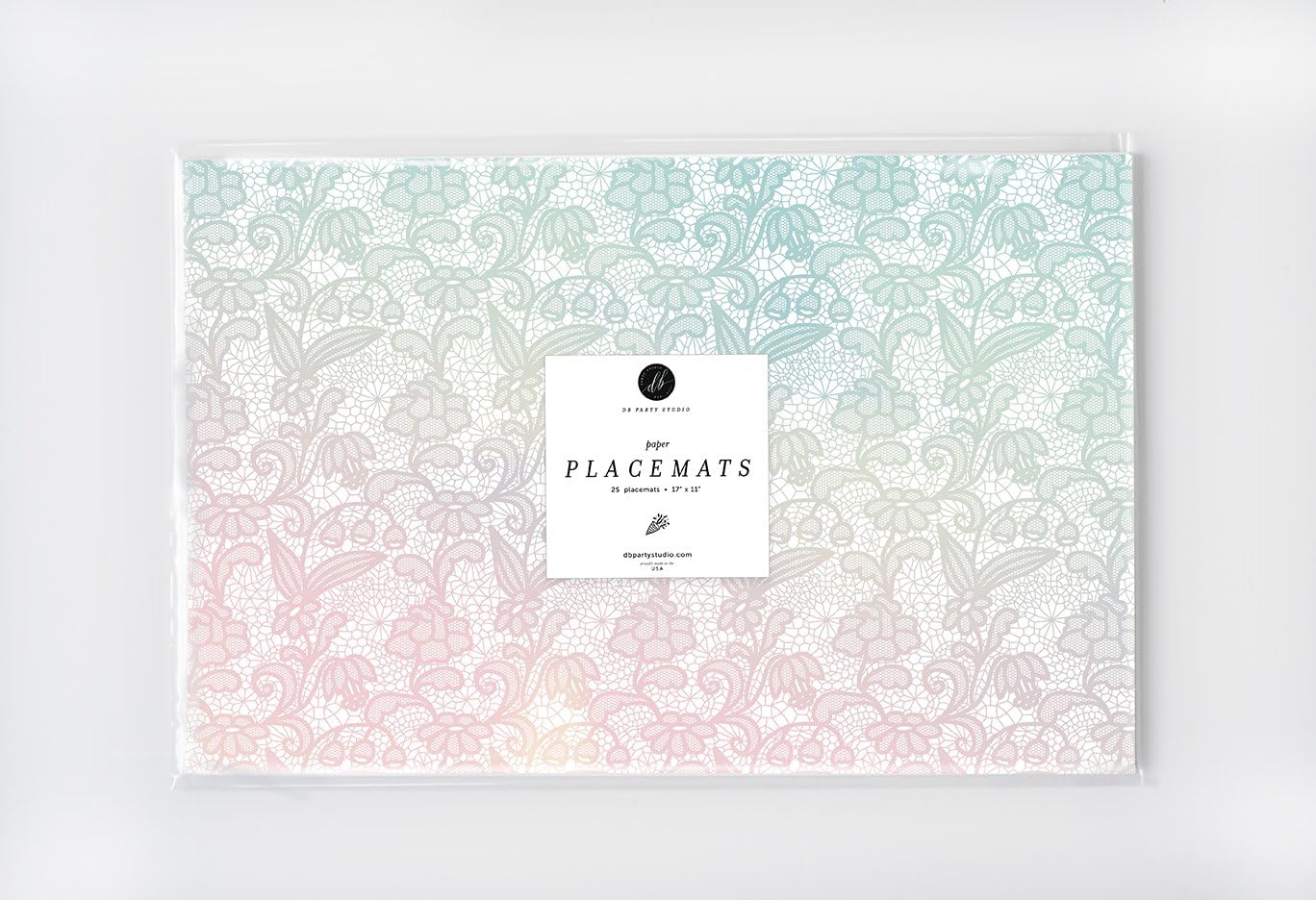 DB Party Studio Paper Placemats Pack of 25 Pink & Blue Lace Design Disposable Place Mats Baby Bridal Shower Wedding Reception Event Birthday Parties Luncheon Dinner Lacey Table Setting Decor 17" x 11"