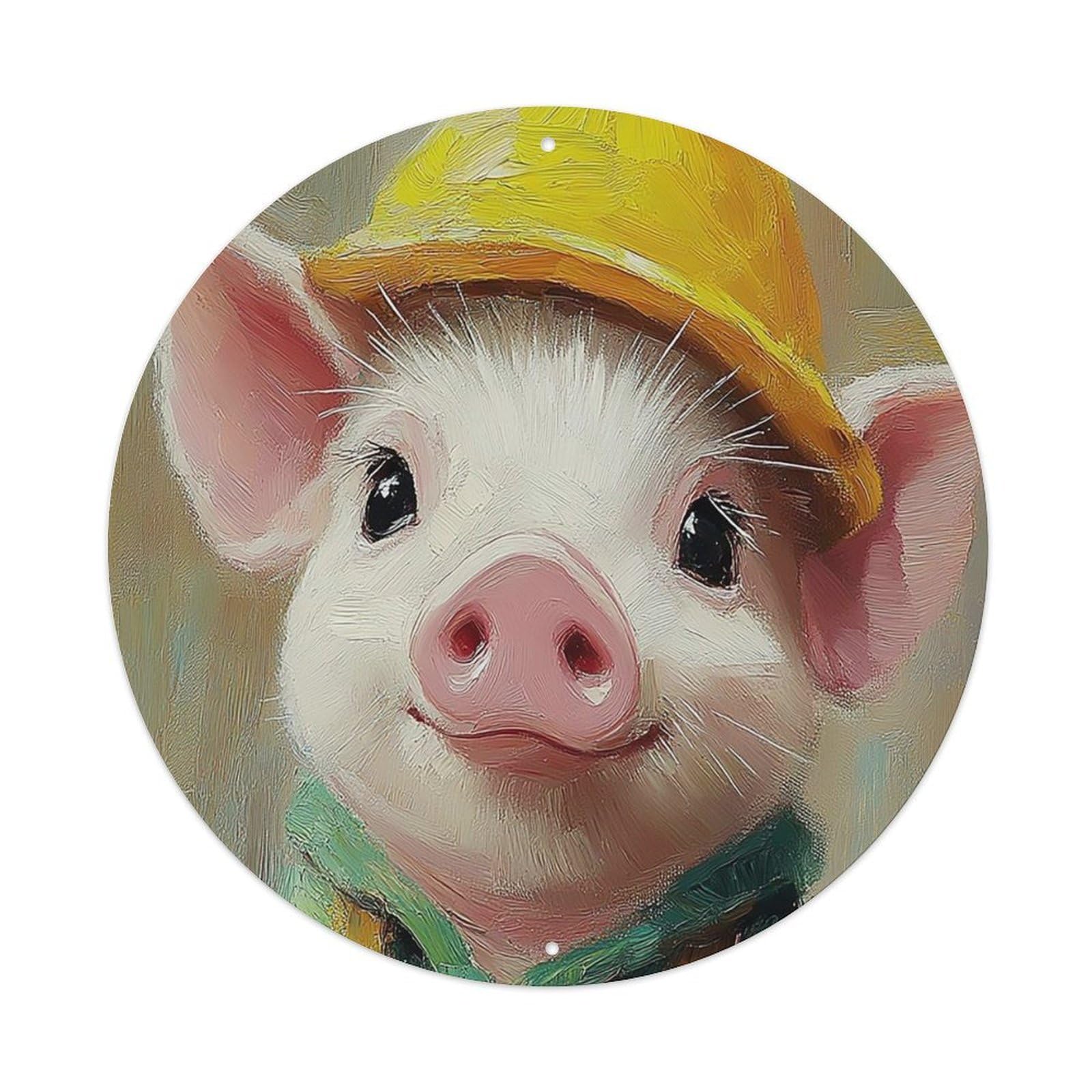 Animal Cute Piggy Vintage Metal Tin Sign Plaque Wall Decor for Cafe, Club Bar, Office, Garden Metal Poster 8x8Inch