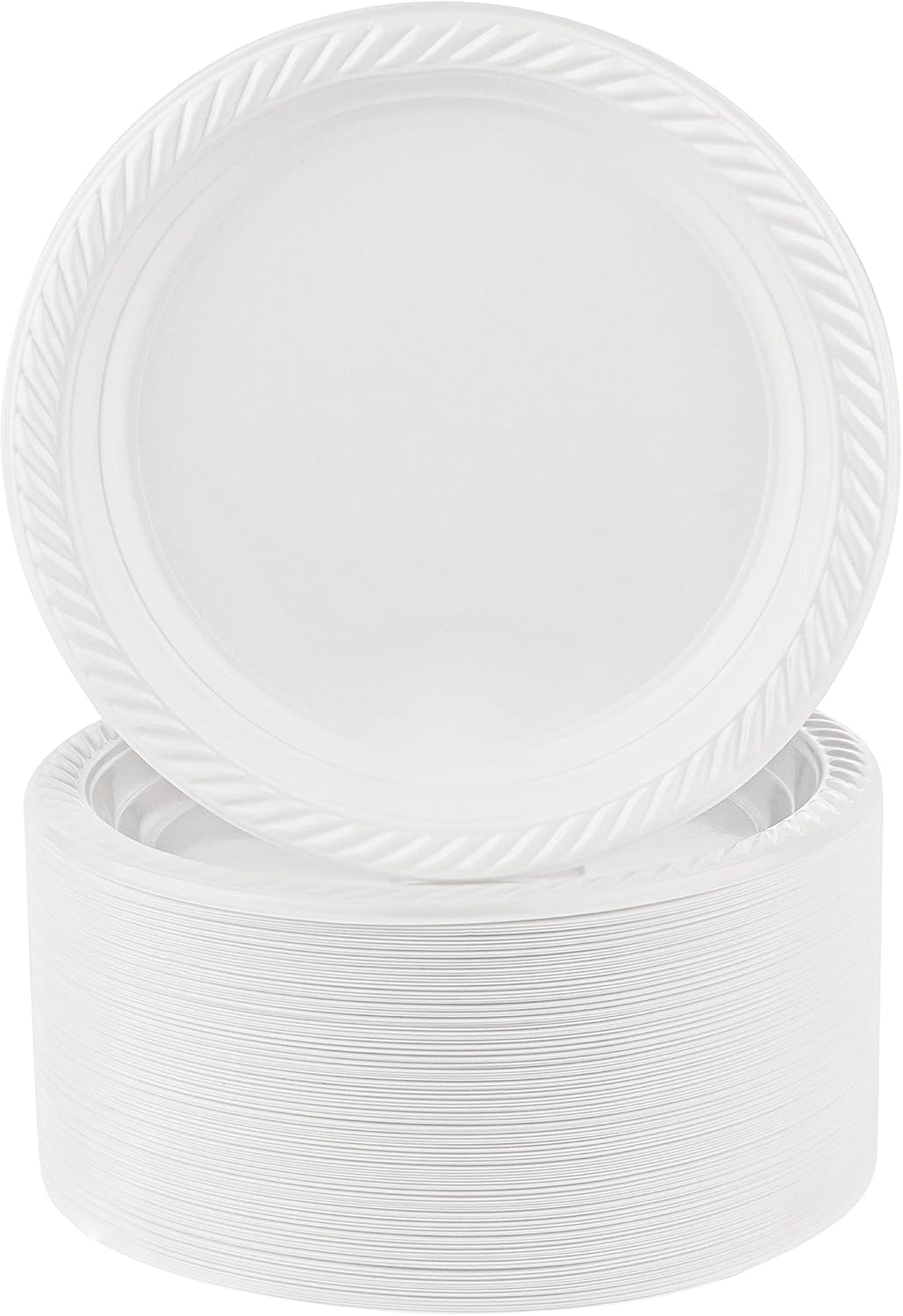 BluShine 125 Pack - 9 Inch White Plastic Plates Disposable Strong and Sturdy