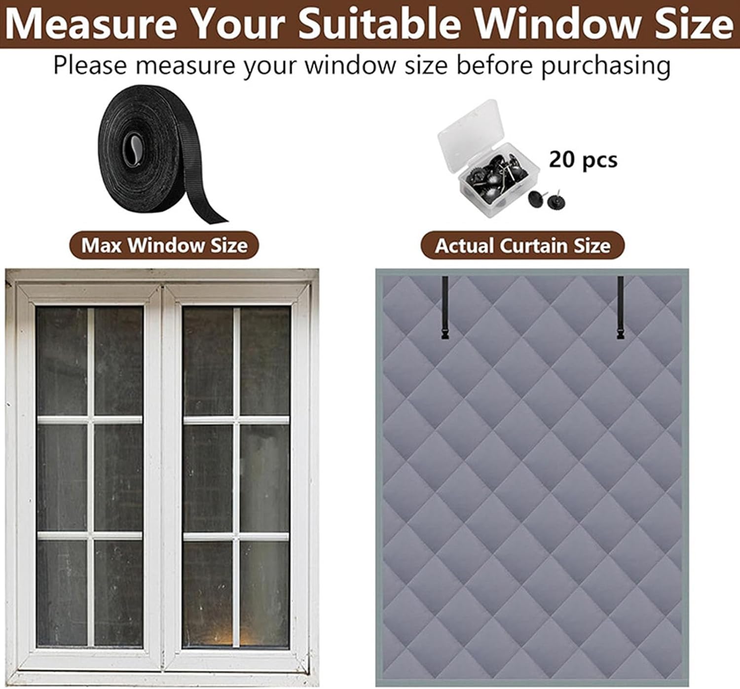 Cold Blocking Window Curtain Set Oxford Cloth Construction Prevents Heat Loss Includes 20 Nails and Fasteners Strips Thermal Curtain with Rolled Up Design