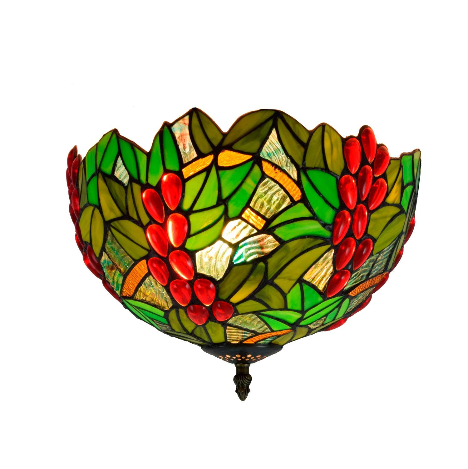 LYMSXAZOU Stained Glass Ceiling Lighting 30CM Glazed Green Leaf Grape Lamp American Garden Restaurant Bedroom Aisle Corridor Bathroom Light