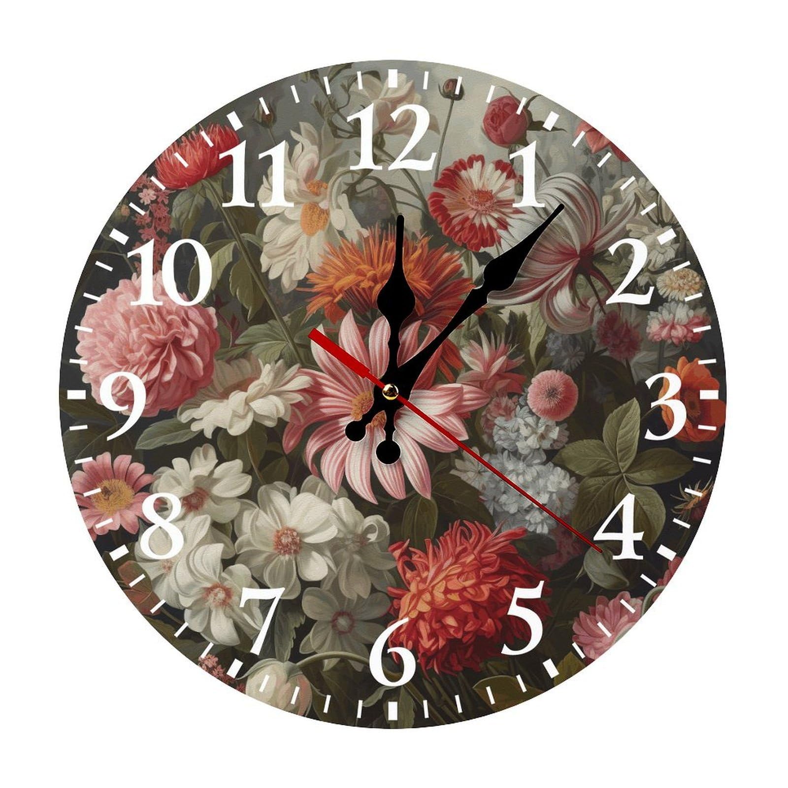 NTVOWPZO 10 Inch Wall Clock Different Flowers Battery Operated Wall Clocks Silent Non-Ticking Round Wall Clock for Living Room Kitchen Home Office Wall Decorative Clock