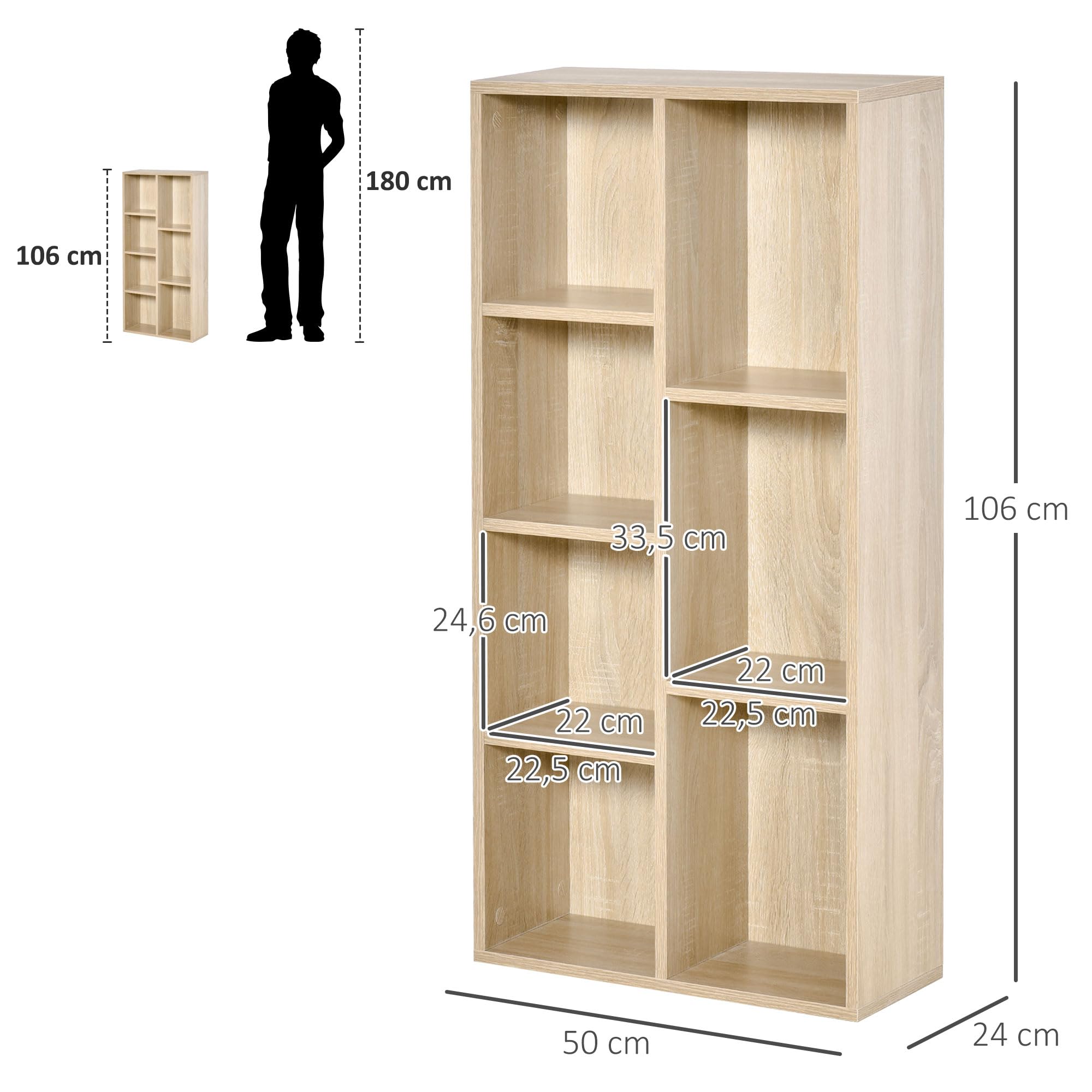 HOMCOM Bibliothèque Meuble de Rangement 50l x 24P x 106H cm Bois Naturel