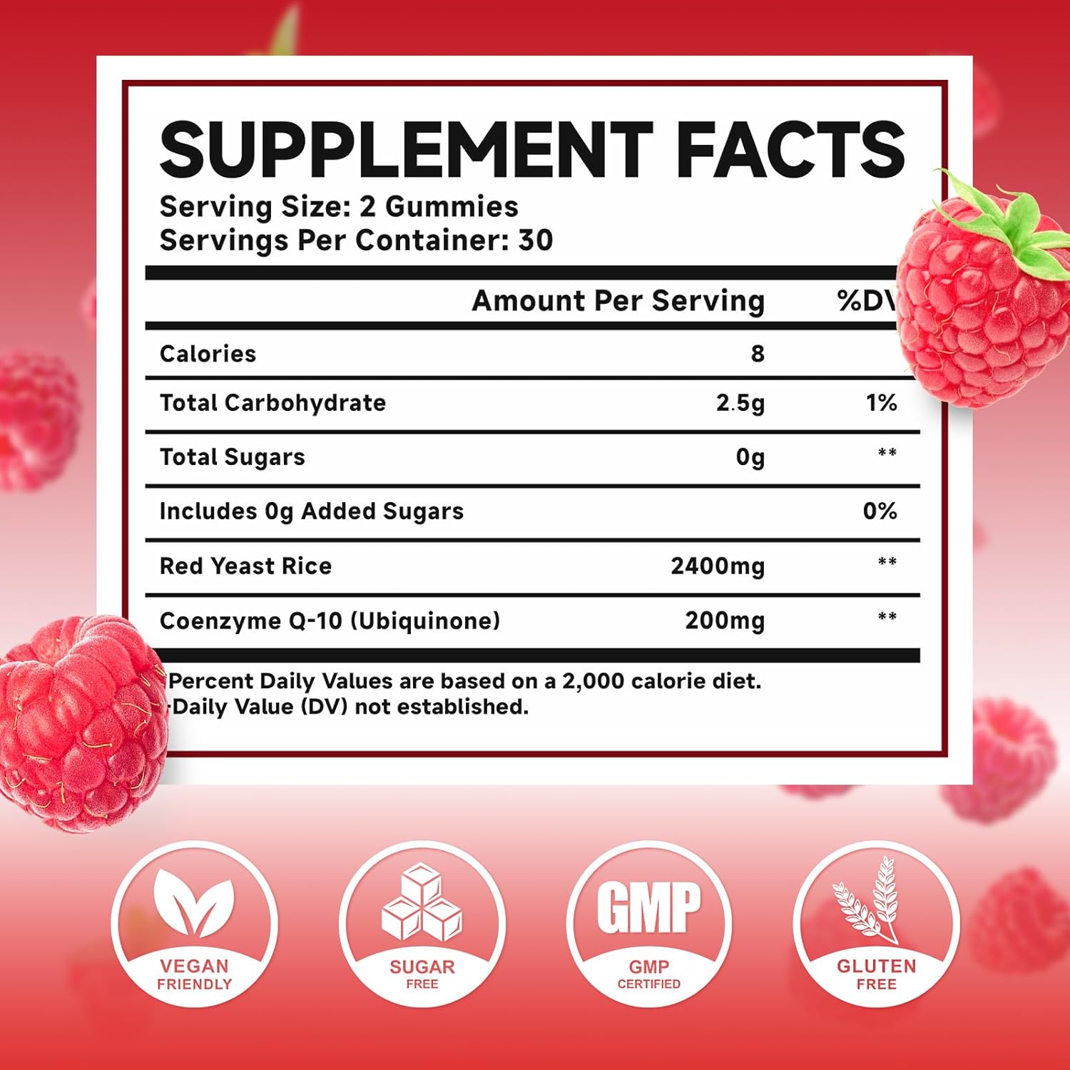 2 Pack Red Yeast Rice with CoQ10 Gummies, Red Yeast Rice Supplement with Coenzyme Q10 for Overall Well-Being & Vitality, Sugar Free, Vegan, Raspberry Flavor, 120 Count - Image 2