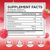 Vista 2 de Arroz de levadura roja con gomitas CoQ10, suplemento de arroz de levadura roja de 2400 mg, mejorado con coenzima Q10 200 mg para bienestar general