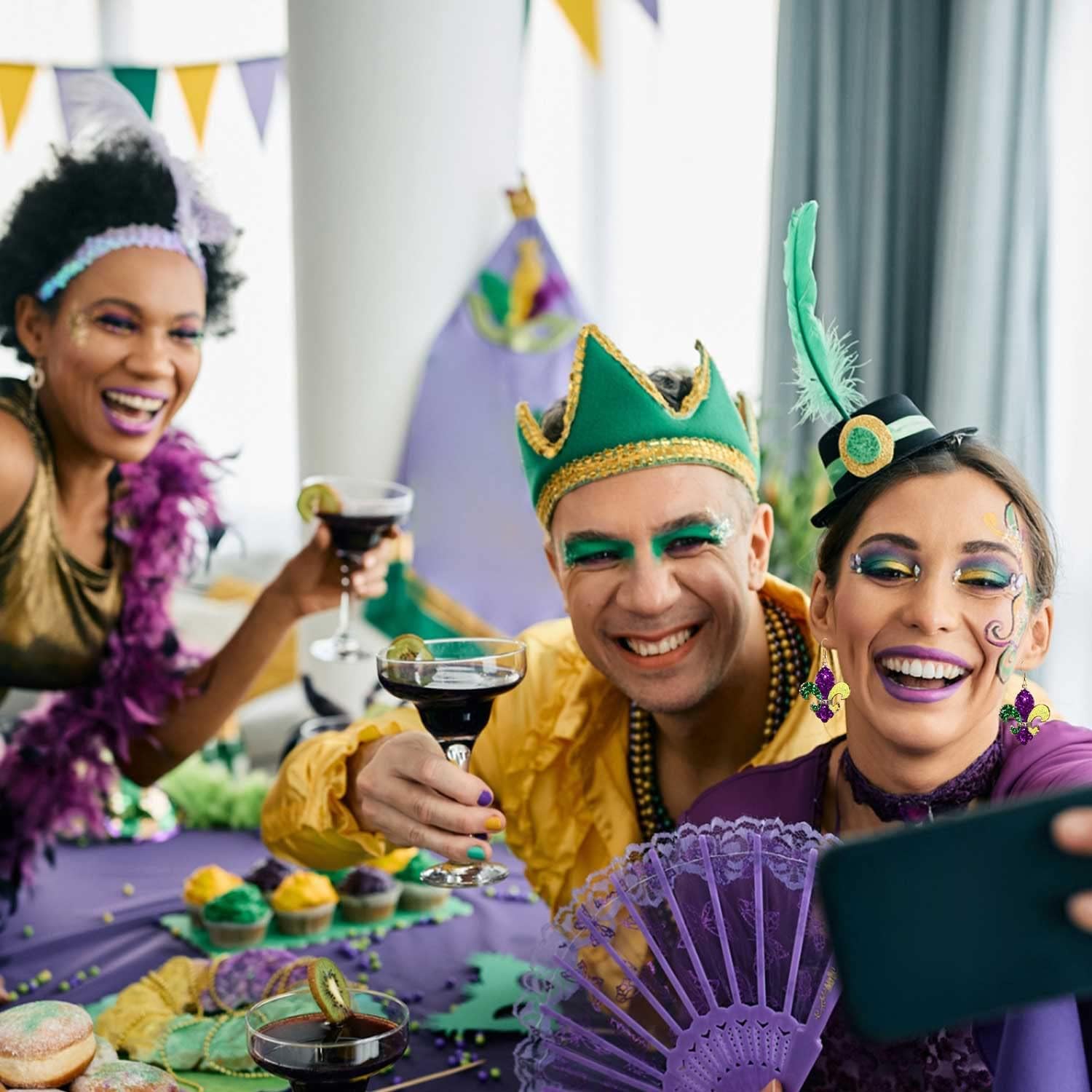 Mardi Gras Earrings Sequin Fleur De Lis Mask Crown Earrings for Women, Letter MARDI GRAS Earrings Carnival Earrings for Fat Tuesday Celebration, Mardi Gras Parade Accessory Gifts - Image 2