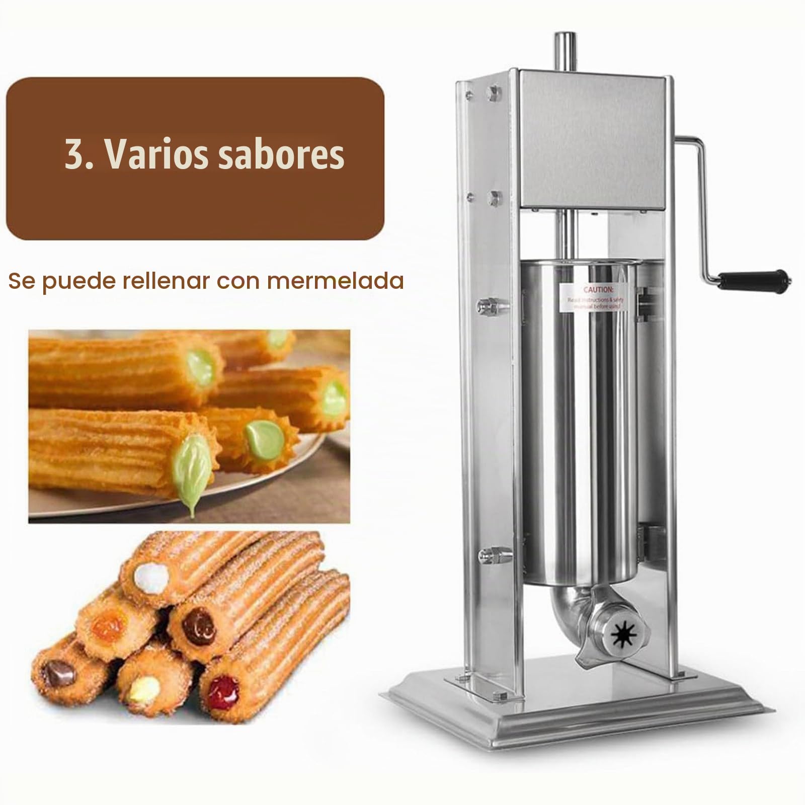 Máquina para Hacer Churros Manual Máquina De Churrera Española Vertical De Acero Inoxidable Máquina Llenadora De Salchichas con 5 Tipos De Moldes para Restaurantes Caseros Panaderías,2L