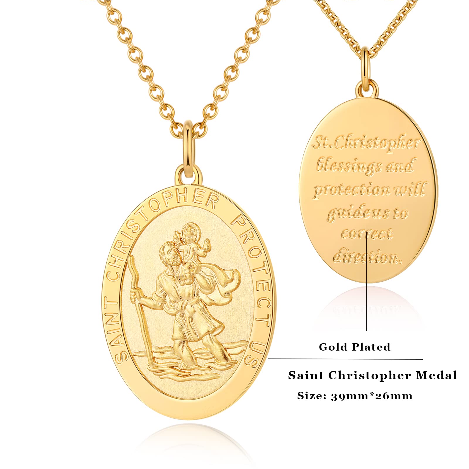jiamiaoi Heiliger Christophorus Kette 18K Weißgold Plattierte St Christopher Halskette,St Christopher Medaille Halskette für Herren Damen, Katholischer Religiöser schmuck