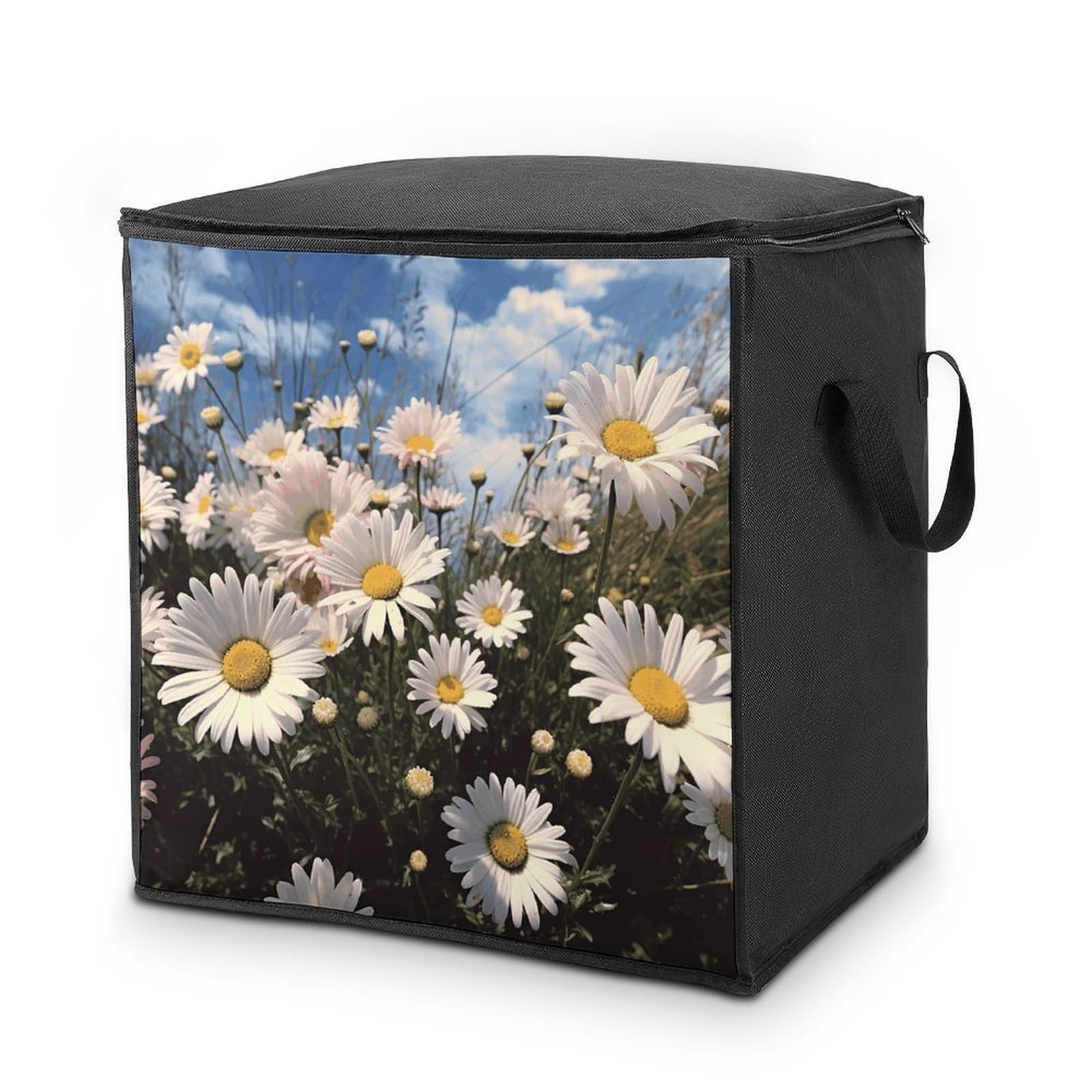 70L Beautiful Daisies Storage Bag With Zipper Closet Organizers with Handle for Home Storage Organizer for Blankets Quilts Clothes Comforter Bedding And Pillows