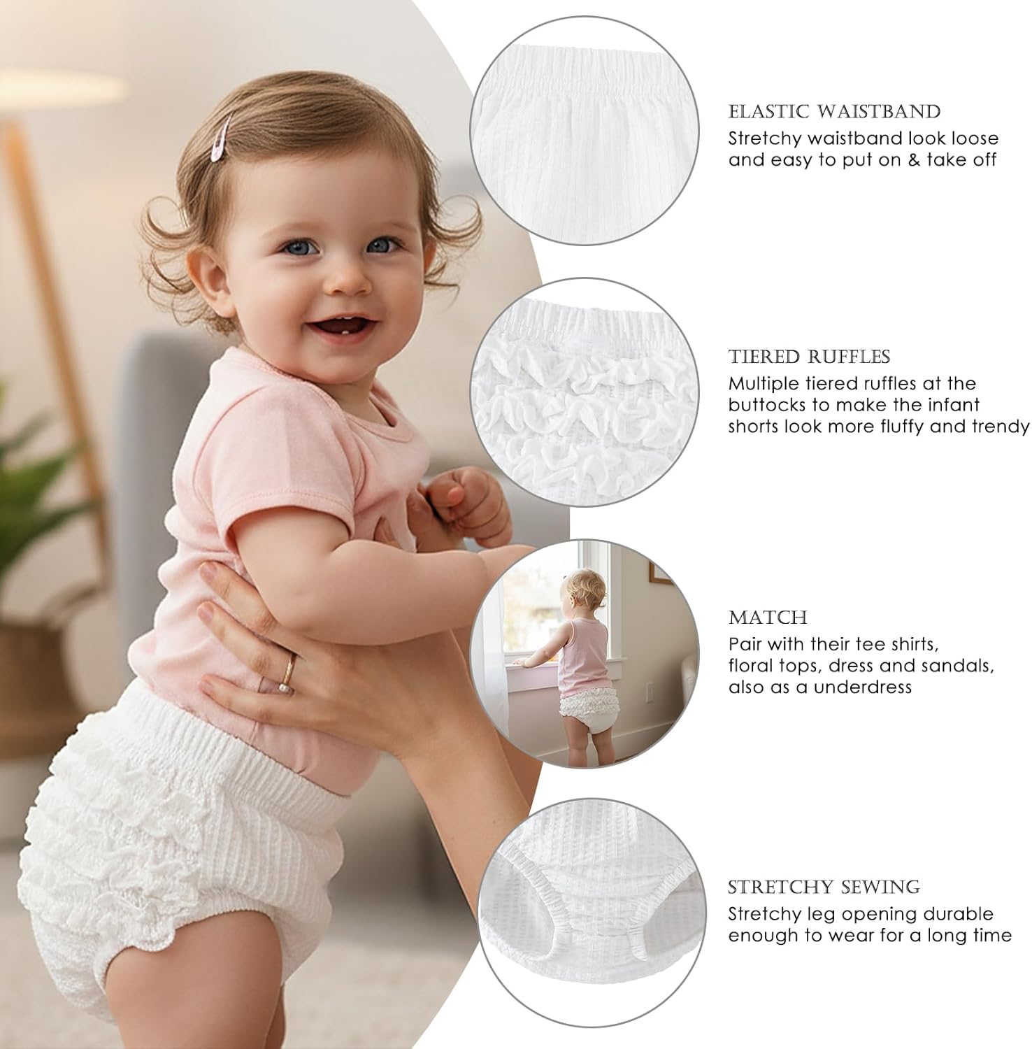 SOBOWO Baby Girl Bloomers Ruffle Diaper Cover for Girls Ribbed 3-Pack Newborn Infant Toddler Underwear for Cake Smash, Daily
