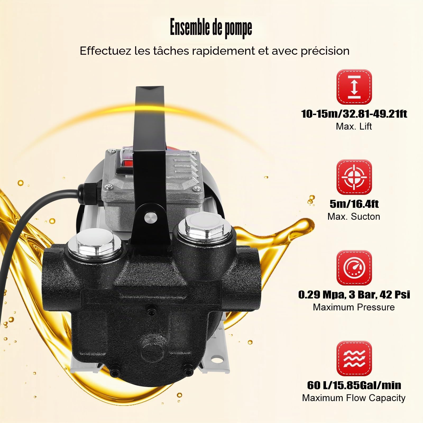 Pompe à diesel 230 V, 60 l/min, auto-amorçante, 550 W, pompe à fioul, pompe à carburant pour pelleteuses et bulldozers, vitesse 2800 tr/min